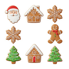 Collection of festive christmas gingerbread cookies isolated on transparent background