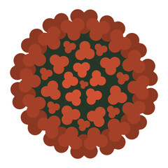 Chikungunya virus. Round red togovirus transmitted by a female mosquito bite. Color vector illustration. Isolated white background. Flat style. Medical theme. Idea for web design.