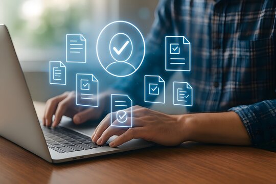 identity verification workflow with document check icons