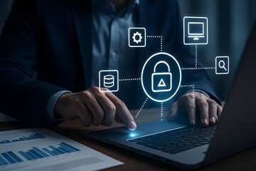IT Security Dashboard  Lock, Database and Endpoint Icons