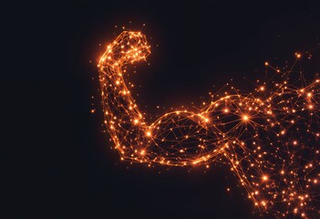 Digital representation of a glowing muscular arm composed of interconnected light points and lines