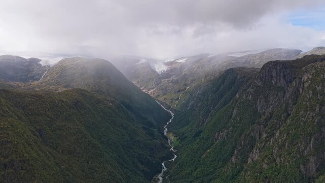 drone video of glacier Buarbreen in Norway terrain