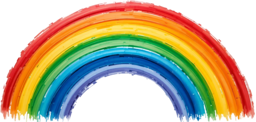 Vibrant rainbow color spectrum composed of painted brushstroke arcs on black background