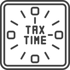 Stylized Square Clock Face With Tax Time Text In Center Indicating Financial Deadline And Time Sensitive Opportunity In Black Outline On Transparent Background