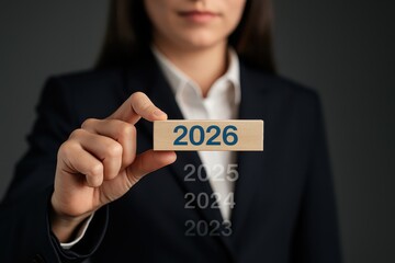 Businesswoman Showing 2026 Year Card Future Vision Concept