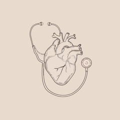 Medical doodle heart vector