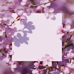Cherry blossoms framing a blank card