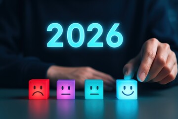 2026 Year with Multicolor Emotion Faces