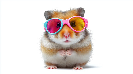 A cute furry hamster stands upright with vibrant sunglasses, evoking giggles and joy in the moment Generative AI