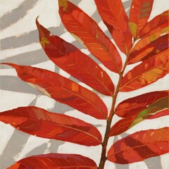 Red leaves on branch with striped background