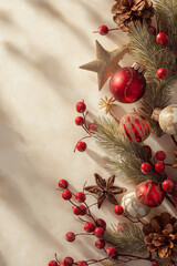 Fresh colors and elegant decorations create a festive Christmas atmosphere in this flat lay design Generative AI