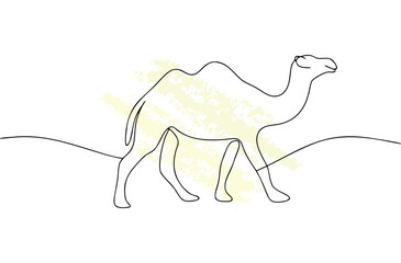 Minimalist single line drawing a camel a textured yellow animal desert