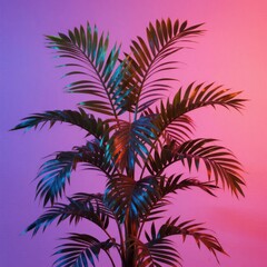 Palm plant under colorful lighting