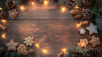 Gingerbread cookies and twinkling lights create a cozy, festive table setting Generative AI