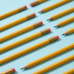 Yellow pencils arranged diagonally on blue background