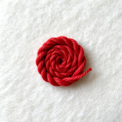 Red yarn coiled into spiral shape