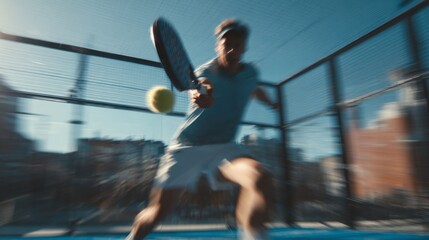 Padel player in slow motion backhand shot