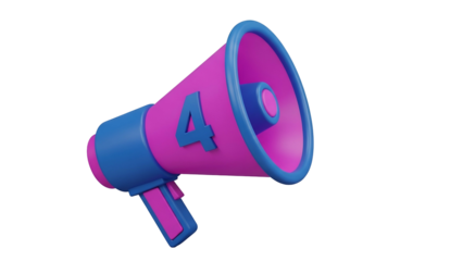 Colorful Blue and Pink Loudspeaker with Number Four on Transparent Background
