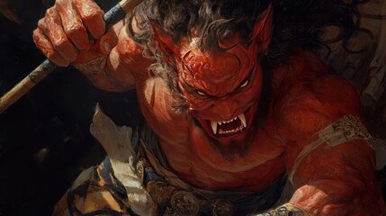 Fierce Mythical Creature Engaging in Battle with Intense Expression and Powerful Stance