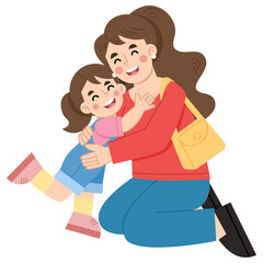 Illustration of Mother and Daughter Hugging