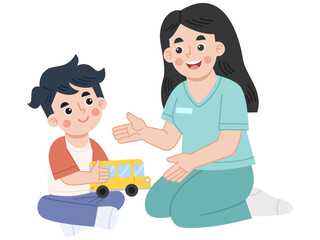 Illustration of Therapist Playing with Child