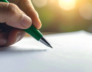 Una mano marcando un check verde con bolígrafo en una lista de objetivos en papel blanco, símbolo de metas cumplidas, planificación productividad personal profesional éxito, eficiencia y organización