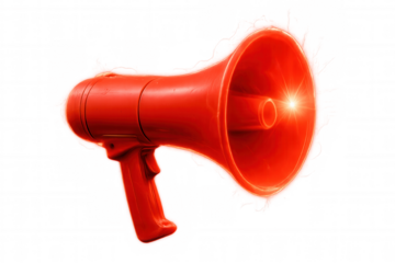 Red megaphone with an orange glow, representing important messages, advertising, marketing, and making a statement