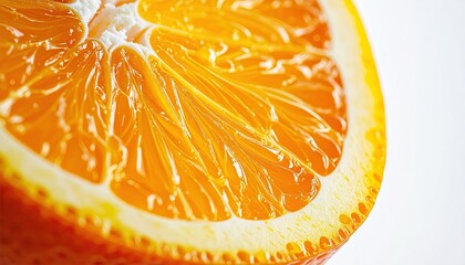 Macro Closeup of Vibrant Orange Fruit Cross Section White Background