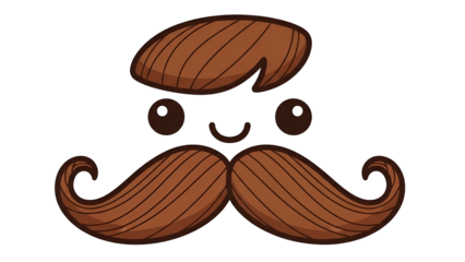 Cute Cartoon Mustache Face with Big Eyes and Smiling Mouth on Transparent Background