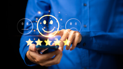 Concept of trust, loyalty, and business success through positive customer experience, highlighting excellence, reputation, and the power of satisfaction in modern digital marketing.