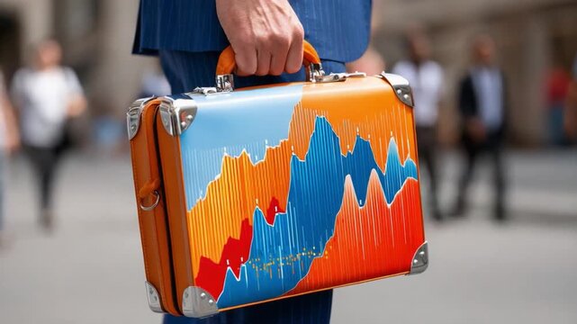 Colorfully Designed Case Held: A person holds a vibrant and artfully designed case, radiating style and practicality. Perfect for business trips, the case is a testament to modern design