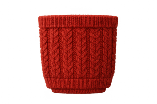 Red knitted cable knit cozy cup sleeve - Powered by Adobe