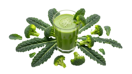Bright Green Vegetable Smoothie with Broccoli and Kale on Transparent Background