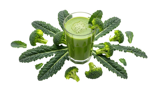 Bright Green Vegetable Smoothie with Broccoli and Kale on Transparent Background - Powered by Adobe