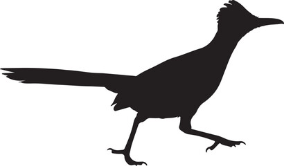 Vector graphic of a Greater Roadrunner bird silhouette. A running chaparral bird icon, a classic desert wildlife symbol, isolated on a white background