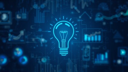 Ignite innovative ideas with this glowing lightbulb and vibrant data visualizations, inspiring business growth and technological breakthroughs