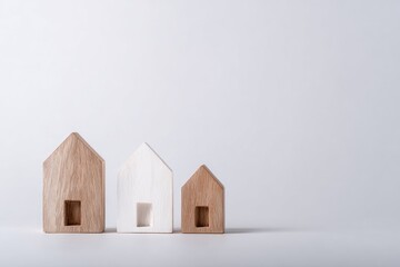 3 tiny house models, different heights, on white backdrop