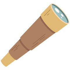 Antique Brass Telescope Spyglass Nautical Exploration Tool with Brown Accents and Transparent Background