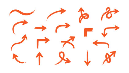 Orange Hand Drawn Arrow Vector Illustration Set Navigation Sign Directional Sketch Artwork Simple Design Creative Elements