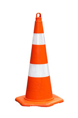 Orange Traffic Cone with Reflective Stripes Isolated