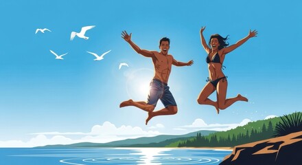 Joyful Summer Cliff Jump