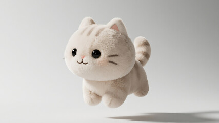 Soft Gray Cat Plush Toy with Cute Smile and Tiny Ears, 3D Adorable Stuffed Animal