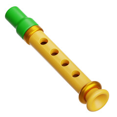 Fototapeta premium Golden Penny Whistle with Green Top and Brass Accents Transparent Background Musical Instrument Isolated Object