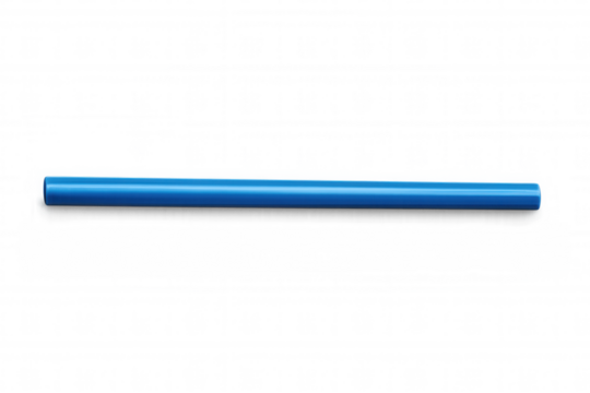 Blue plastic pipe or tube element, plumbing material for water supply system or industrial construction, transparent background