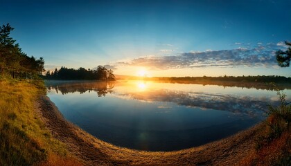 Serene Sunrise Reflection Tranquil Water Peaceful Atmosphere Perfect For Meditation And Mindfulness