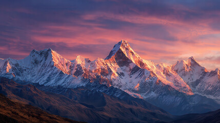 Majestic mountain peaks bathed in golden sunset light