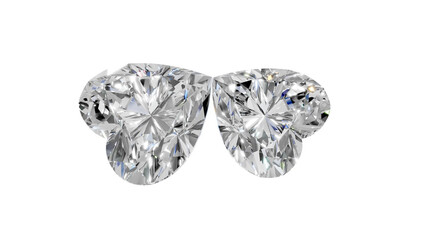 two heart shape shining diamonds with transparent background 