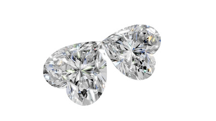two heart shape shining diamonds with transparent background 