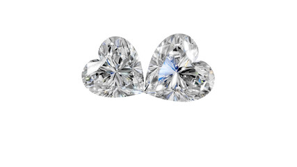 two heart shape shining diamonds with transparent background 