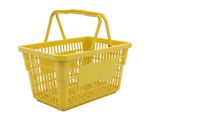 Yellow Plastic Shopping Basket Isolated on Transparent Background